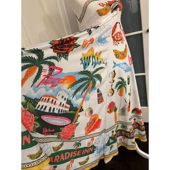 Women's White Spaghetti Strap Smocked Back Colorful Summer Dress Medium - Picture 2 of 9